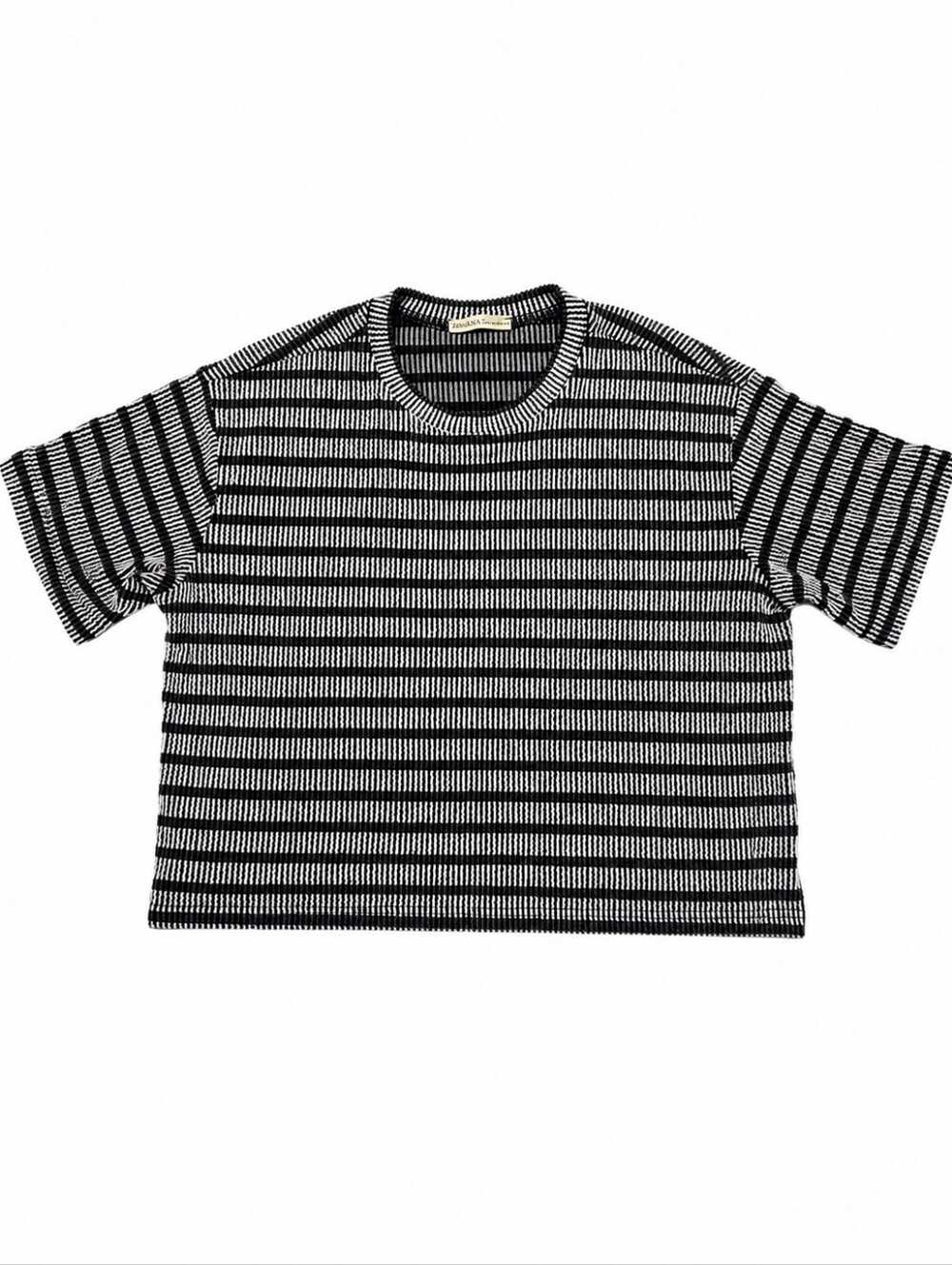 Zenana Black & White Striped Textured Knit Top Size Medium NWOT - Picture 2 of 6